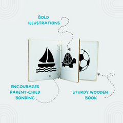 Black and White Sensory Pictorial Wooden Book For Babies
