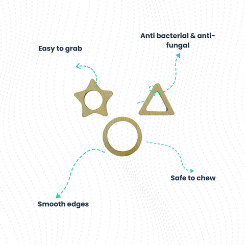 Star, Circle & Triangle Shaped Wooden Teethers