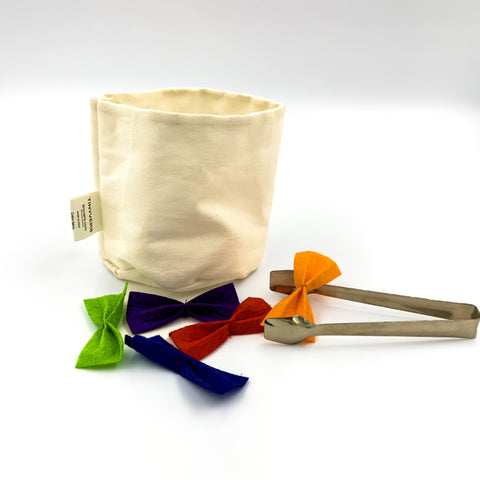 Object Transfer Pouch: Tweezers & felt bows for Toddlers