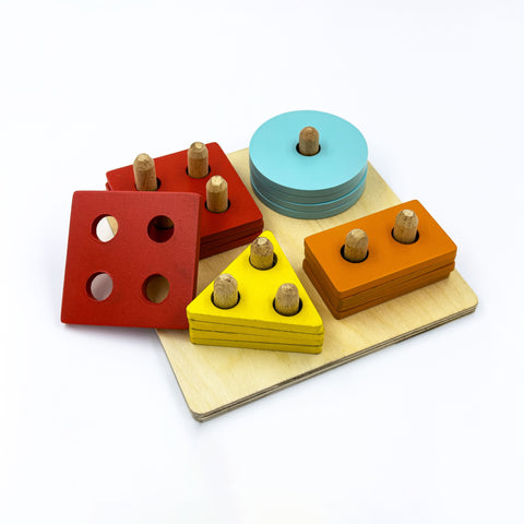 Wooden Colorful Geometric Shapes Sorter & Stacker