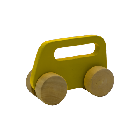 Fun Yellow Wooden Car for Toddler's Pretend Play